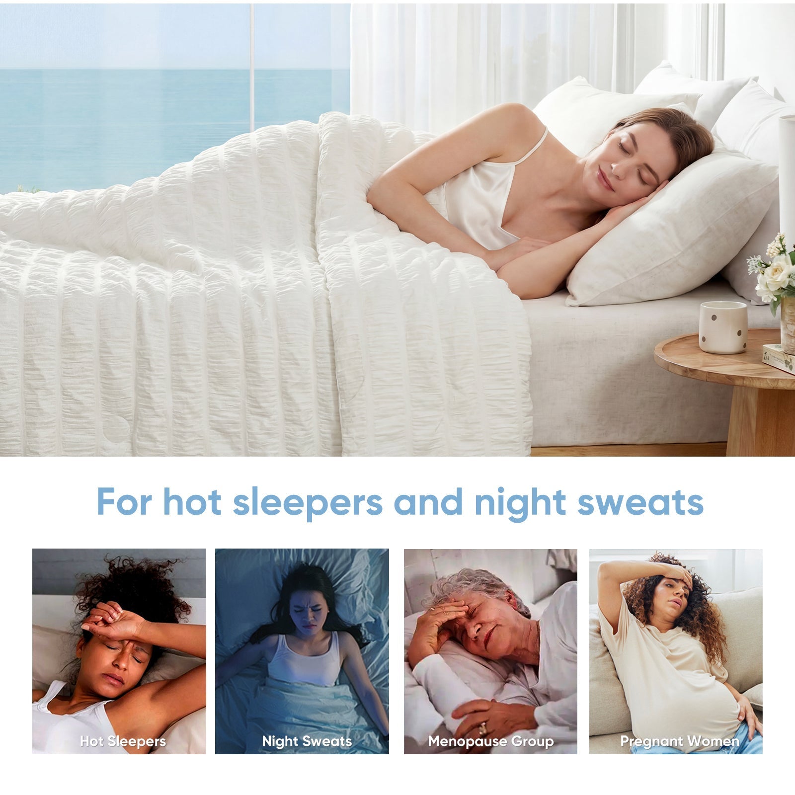 Lightweight Seersucker Cooling Blanket with Vertical Stripes – Breathable for Warm Sleepers