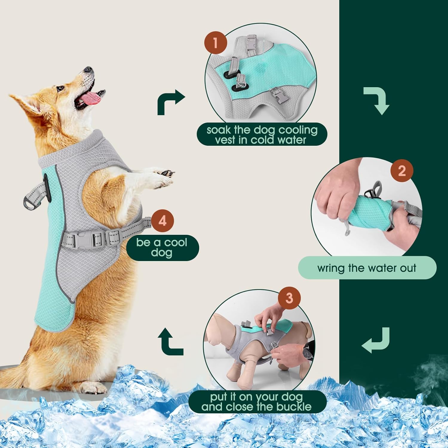 Adjustable Reflective Summer Harness for Dogs with Quick-Release Cooling Vest