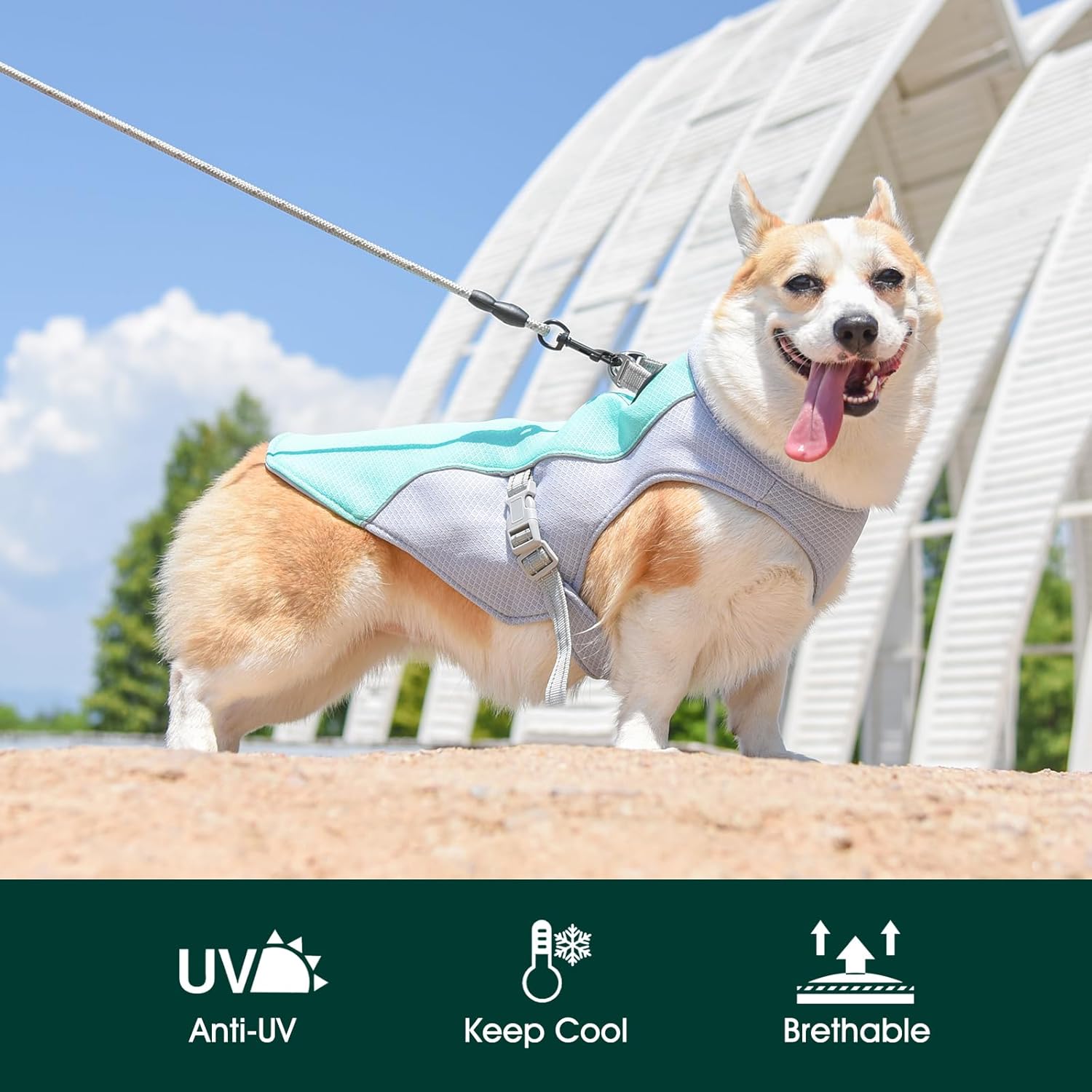 Adjustable Reflective Summer Harness for Dogs with Quick-Release Cooling Vest