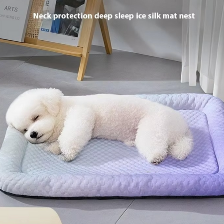Lightweight Portable Pet Bed for Dogs and Cats – Breathable Ice Silk Fabric for Summer