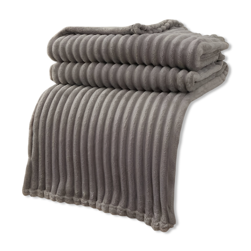 Soft Fleece Blanket with Plaid Pattern – Cozy Ribbed Design for Year-Round Use