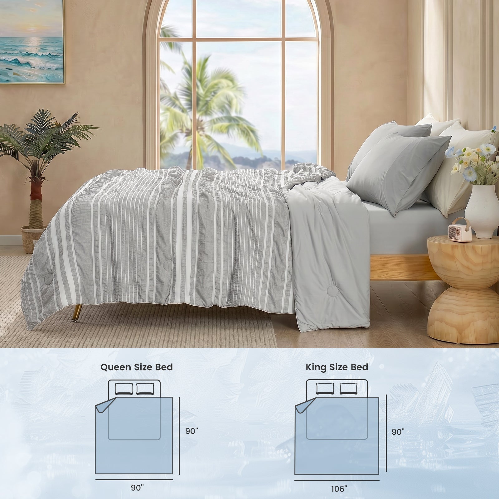 Lightweight Striped Seersucker Comforter Set with Enhanced Airflow