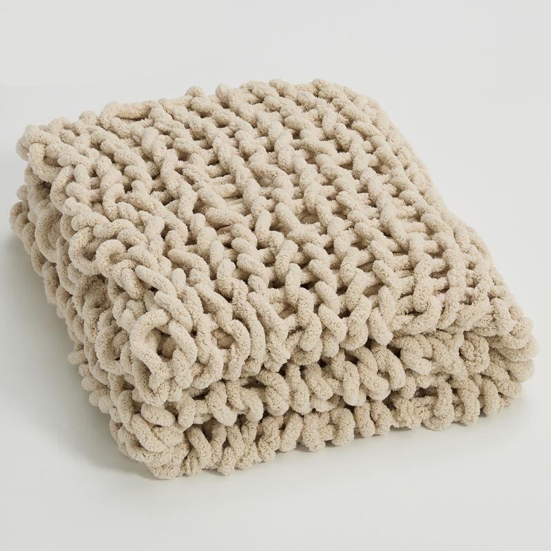 Hand-Knotted Chenille Chunky Knit Throw Blanket for Cozy Comfort