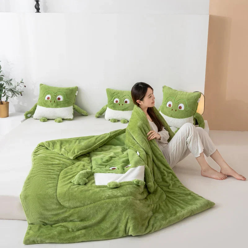 Mini Monster Quilted Pillow Blanket - Soft Fabric for Kids' Comfort