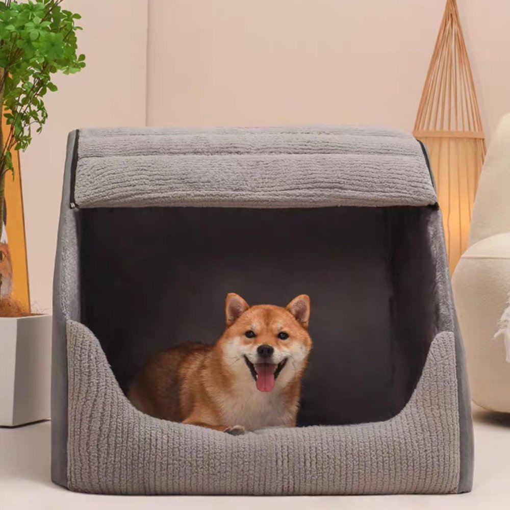 Pet Bed with Enclosed Design | Washable Cover & Sponge Filling | Grey | 3 Sizes