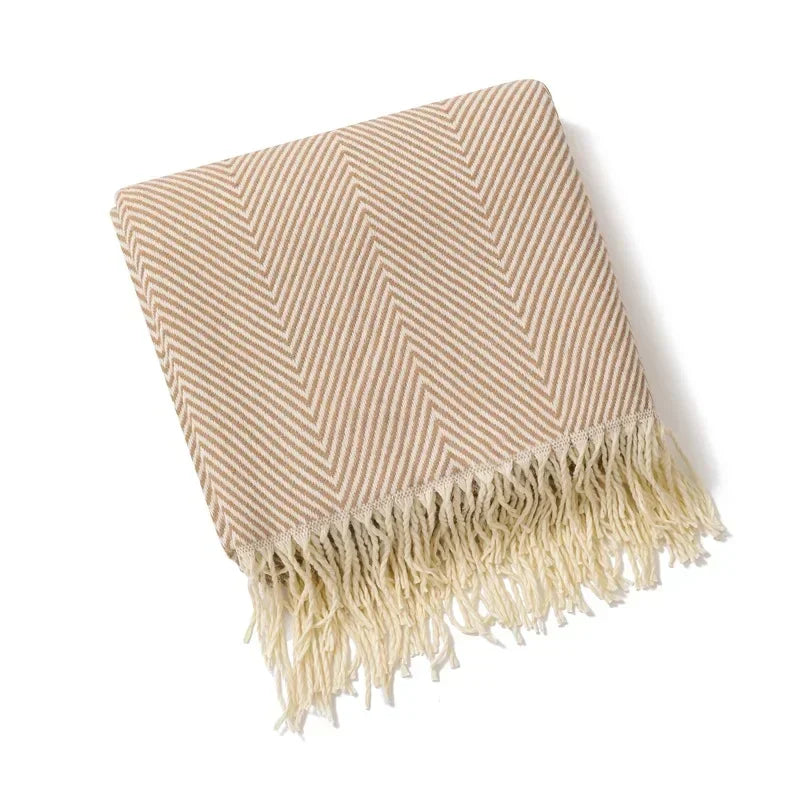 Nordic Striped Throw Blanket with Elegant Fringes - Soft Cotton for All Seasons