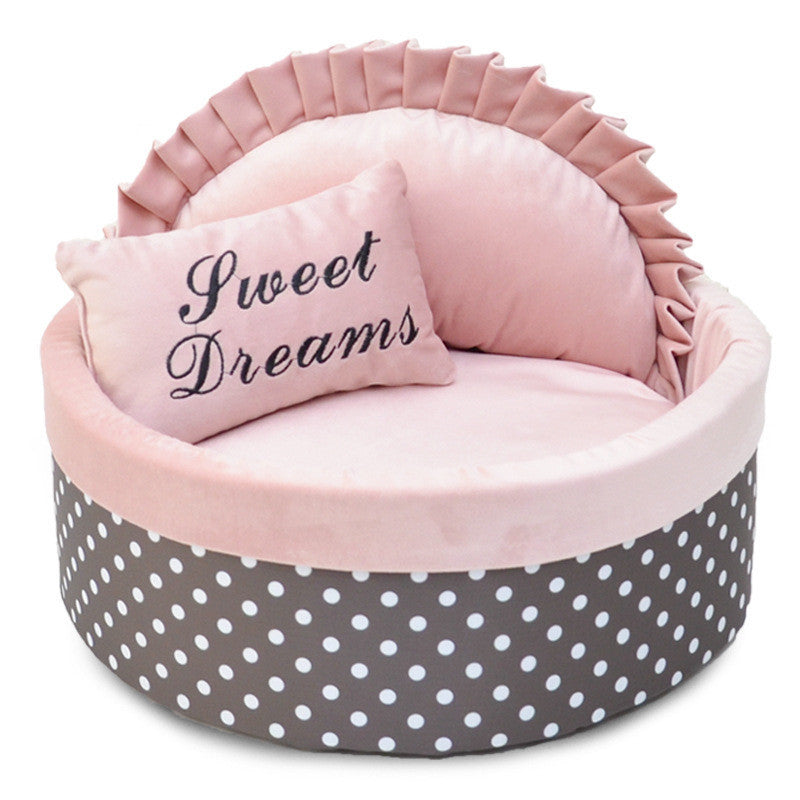Stylish Polka Dot Dog and Cat Bed with Soft Sponge Filling for Comfort