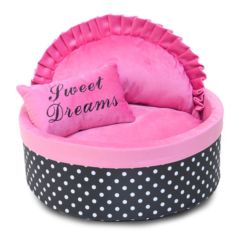 Stylish Polka Dot Dog and Cat Bed with Soft Sponge Filling for Comfort