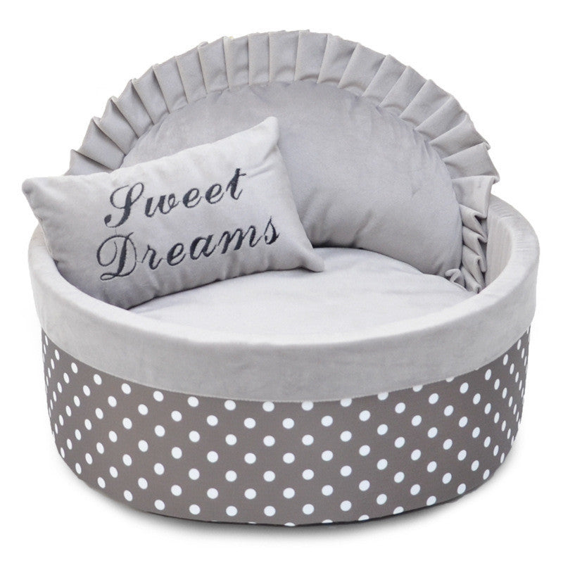 Stylish Polka Dot Dog and Cat Bed with Soft Sponge Filling for Comfort
