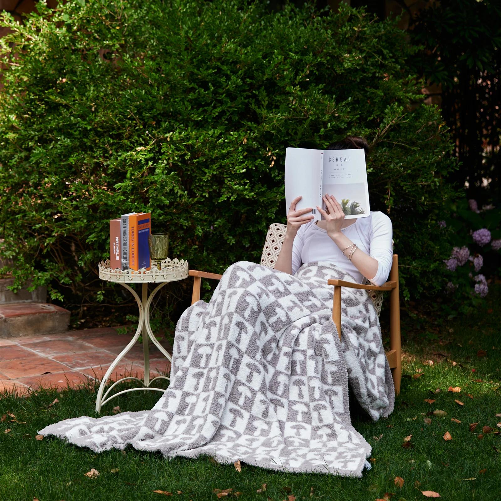 Soft Microfiber Knitted Throw Blanket in Two-Color Checkerboard Plaid