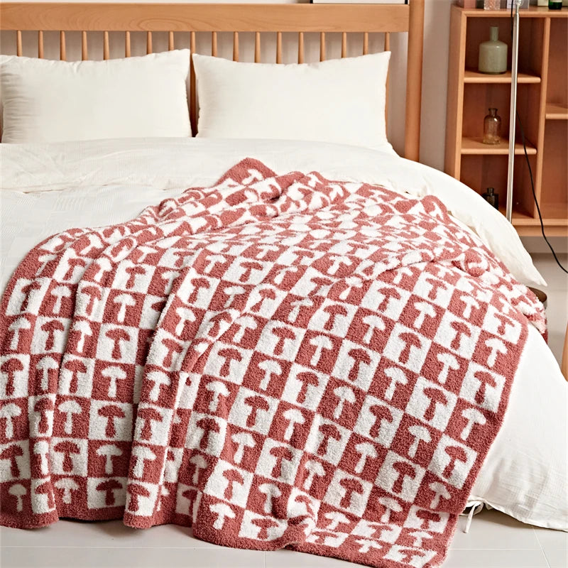 Soft Microfiber Knitted Throw Blanket in Two-Color Checkerboard Plaid