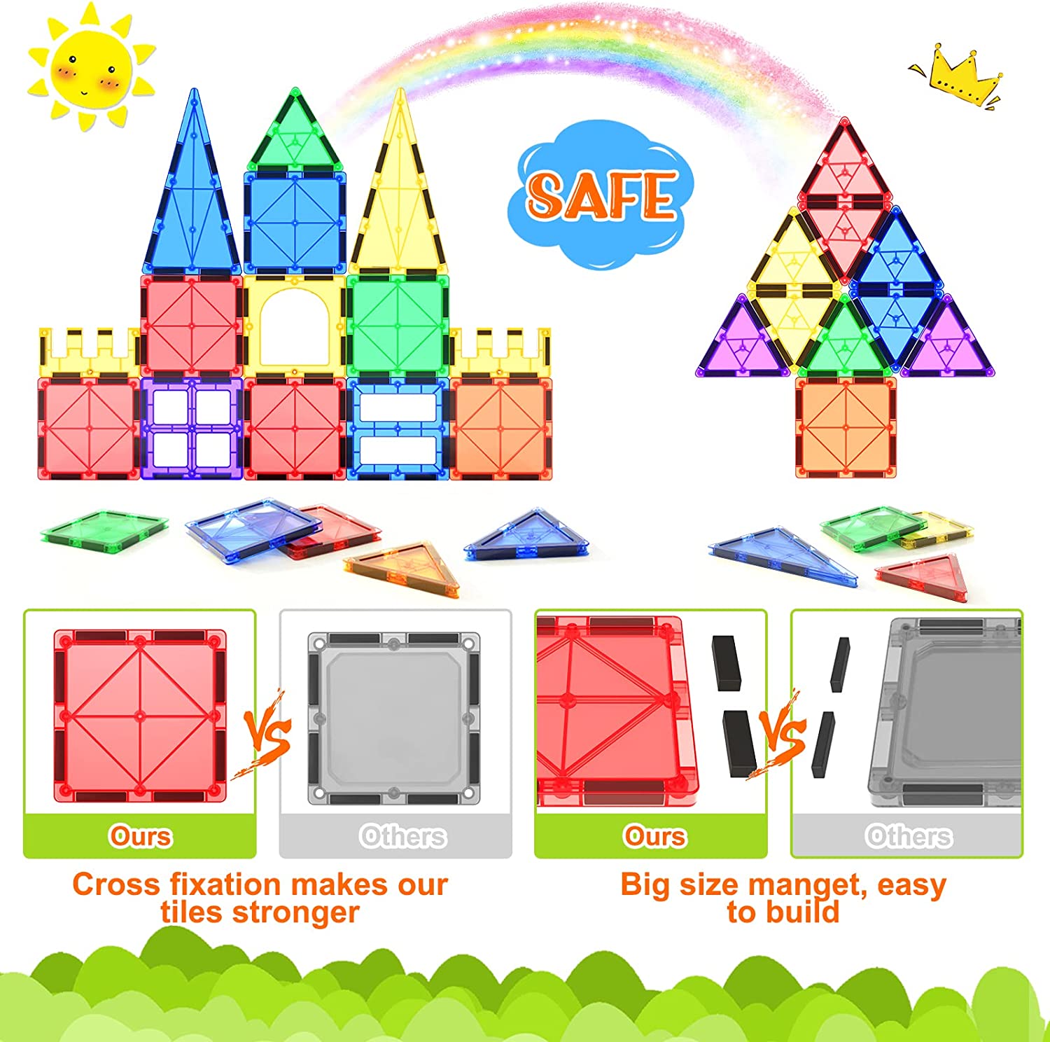 Montessori Magnetic Building Tile Set - 40 Pieces for STEM Education