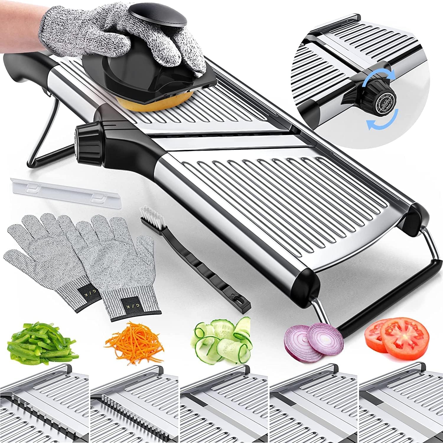Vegetable Slicer with Stainless Steel Blade & Safety Gloves for Easy Meal Prep