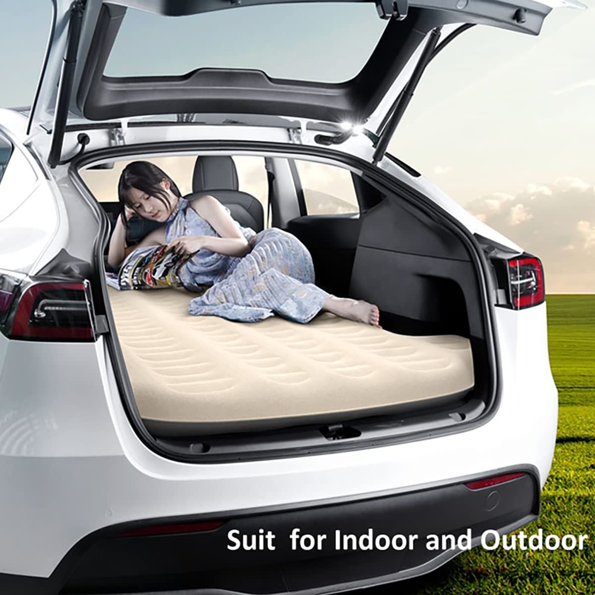 Inflatable Mattress for Tesla Model Y with Headrest and 12V Pump