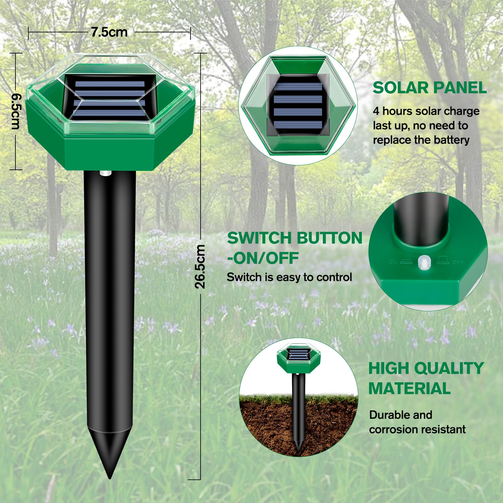 4-Pack Ultrasonic Repellers for Moles