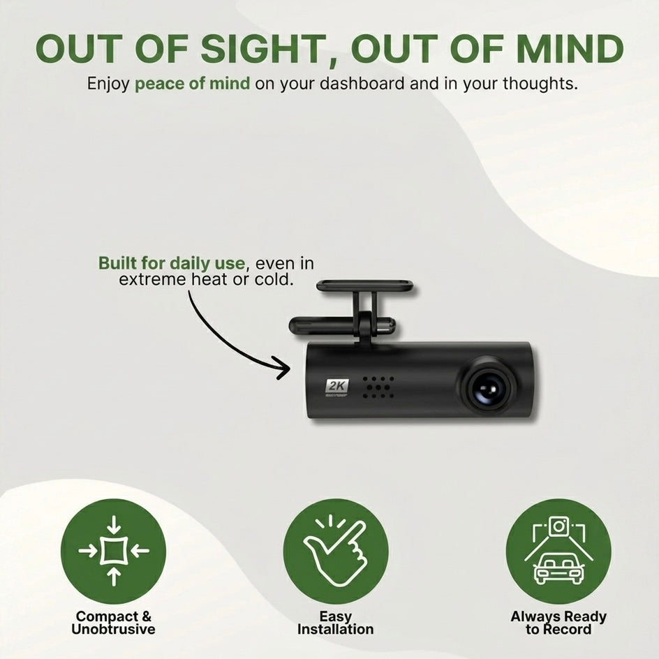 Full HD Dash Camera with 170° Wide View, Night Vision, G-Sensor, Voice Alerts, Loop Recording