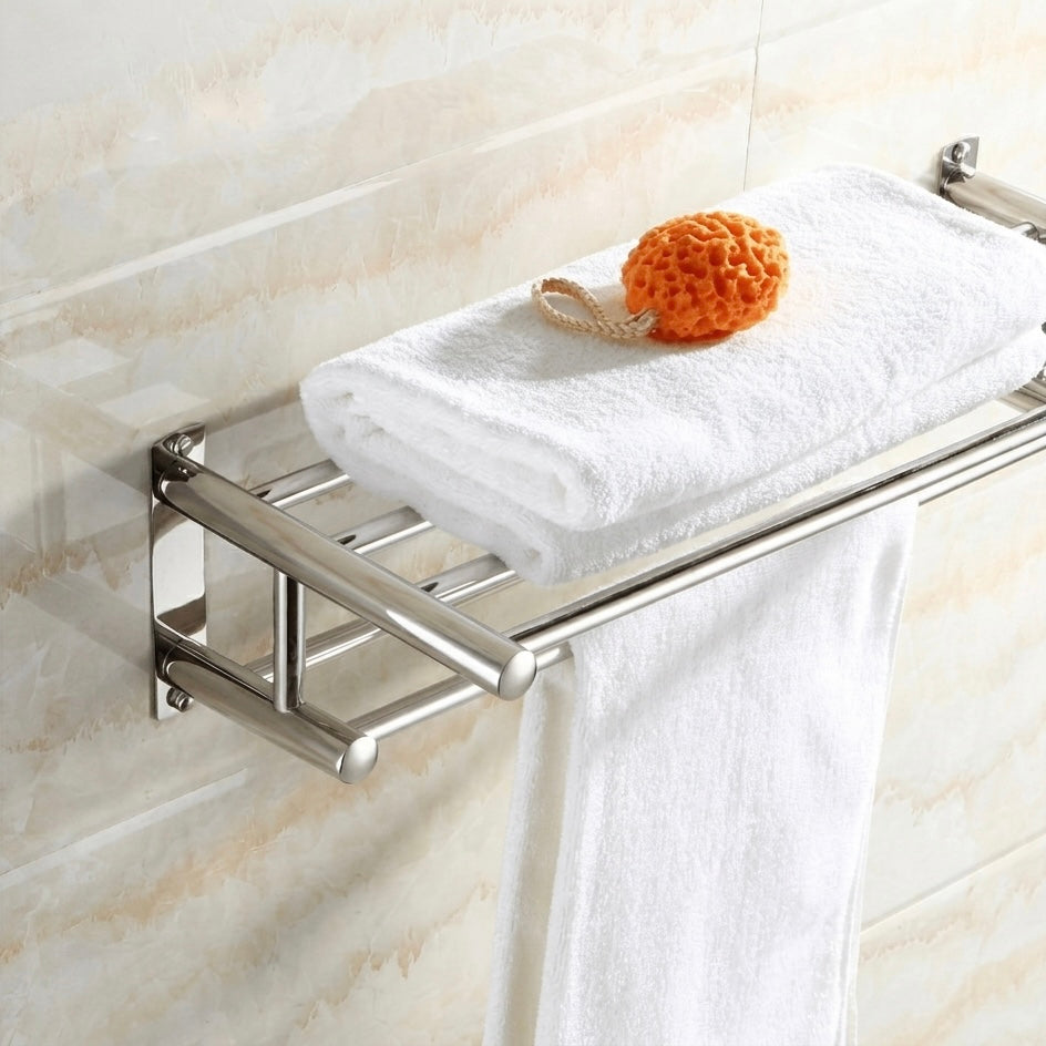 Stainless Steel Towel Rack for Wall | Polished Chrome Finish | 5 Hooks | 60x22x14cm | Bathroom Use