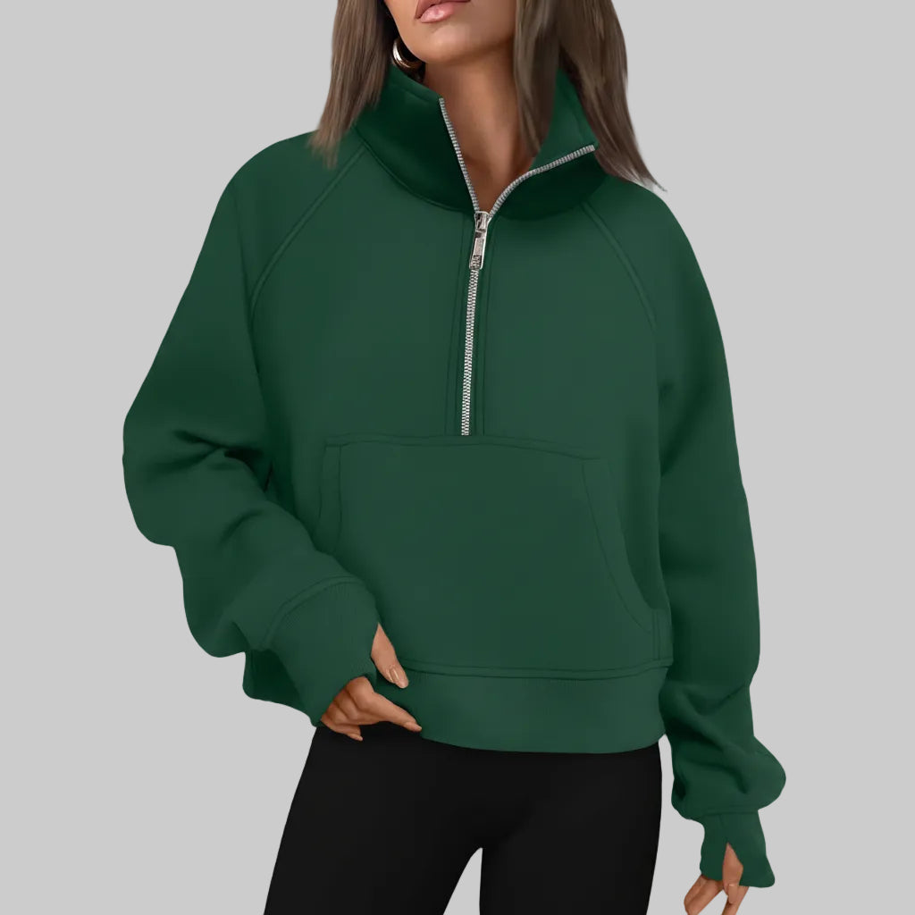 Chic Cropped Fleece Half Zip Sweatshirt for Daily Comfort