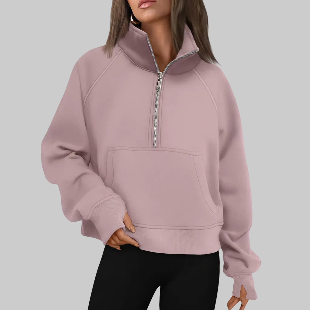 Chic Cropped Fleece Half Zip Sweatshirt for Daily Comfort