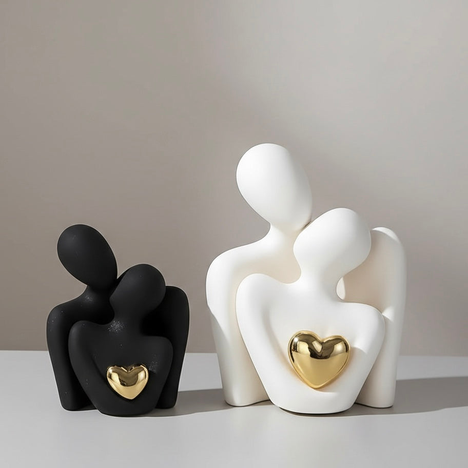 Abstract Couple Figurine with Golden Heart - Timeless Love Design