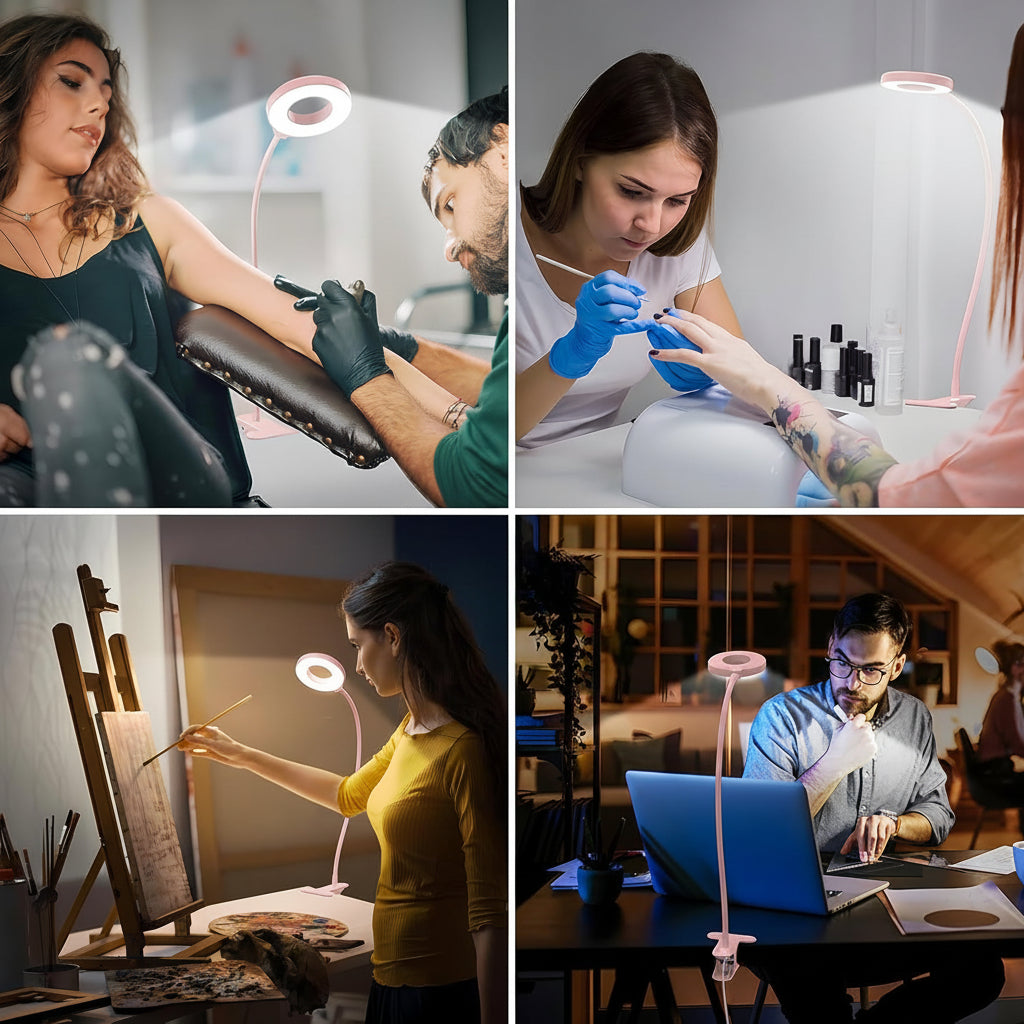 Versatile LED Clip-On Lamp with Adjustable Brightness and Color