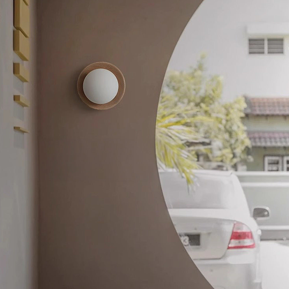 Simple White Natural Wood Wall Light