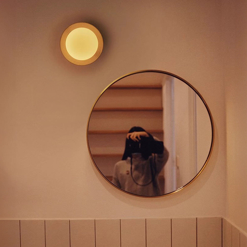Simple White Natural Wood Wall Light