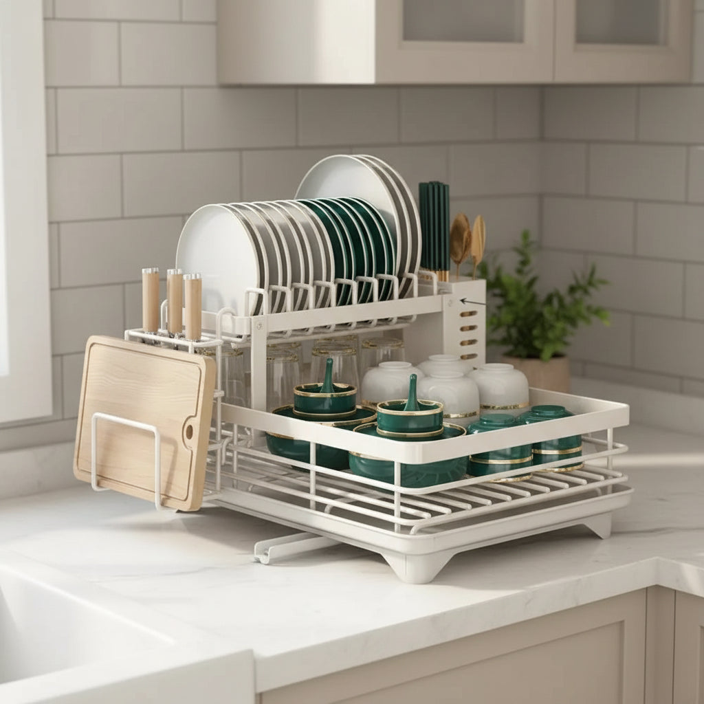 Space-Saving Stainless Steel Dish Drying Rack for Compact Kitchens