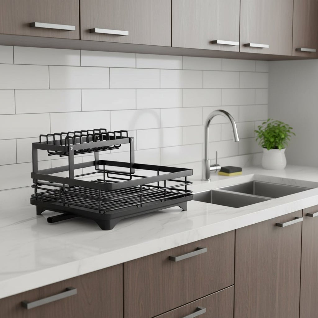 Space-Saving Stainless Steel Dish Drying Rack for Compact Kitchens