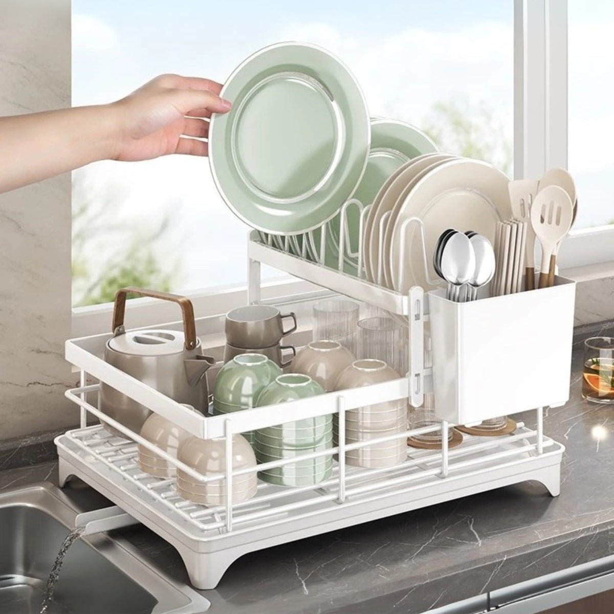 Compact Stainless Steel Dish Rack - Efficient Kitchen Organizer