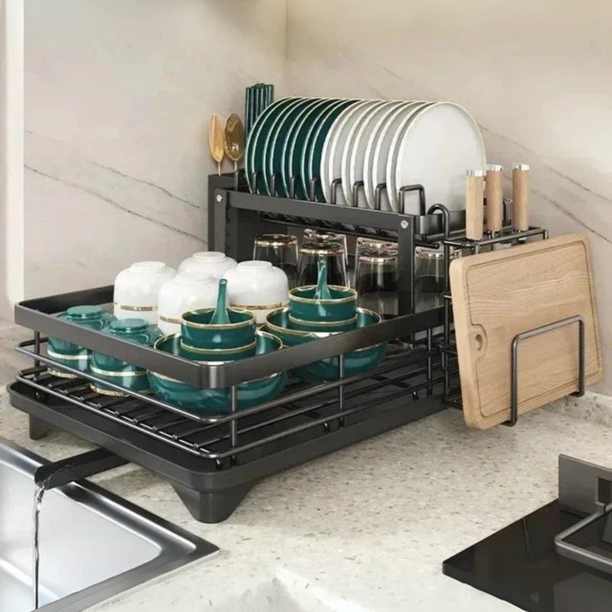 Compact Stainless Steel Dish Rack - Efficient Kitchen Organizer