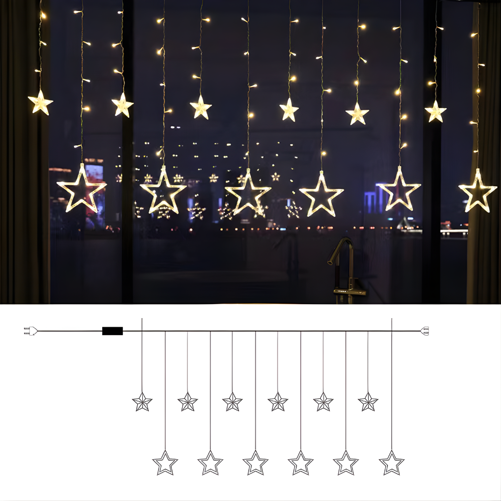 Cozy White Star Curtain Lights for Holiday Celebrations