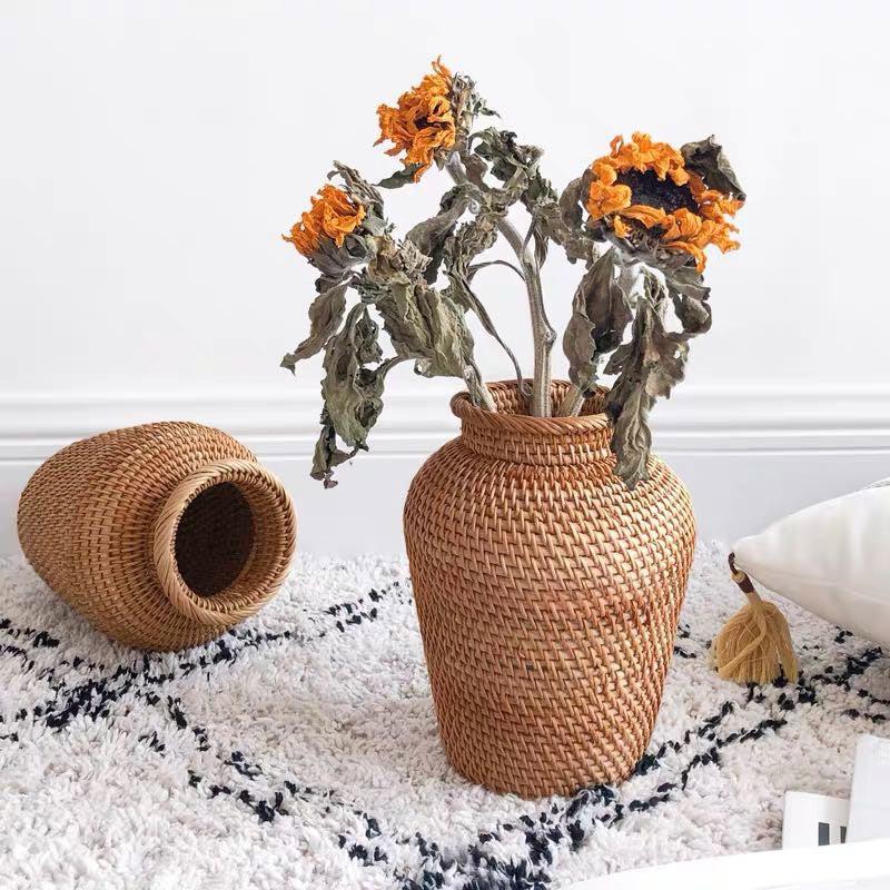 Handcrafted Rattan Decorative Vase in Earthy Tones