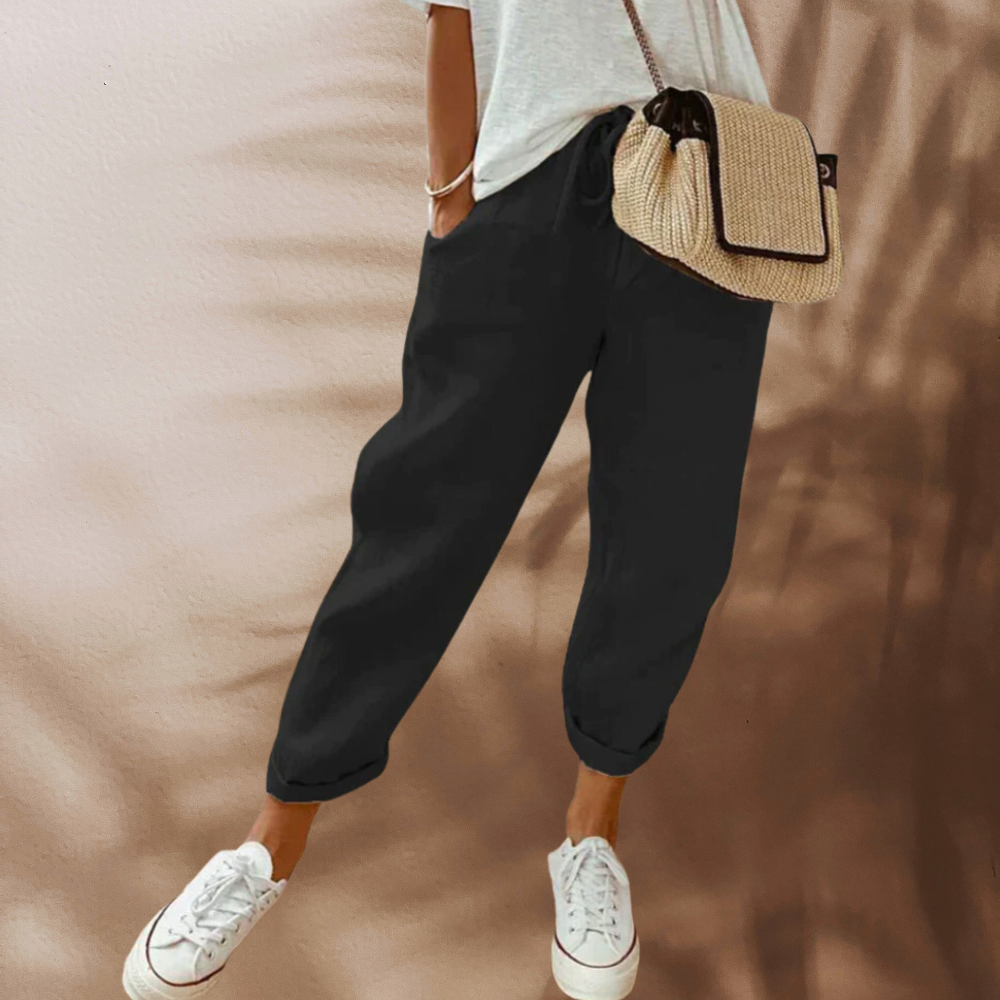 Women’s Linen Jogger Pants | Drawstring Waist & Cuffed Ankles | Breathable Fabric | Comfortable Fit