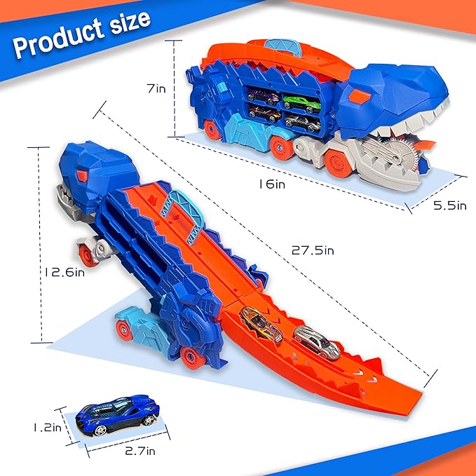 Folding Dinosaur Transport Car Set with 2 Die-Cast Cars for Fun Play