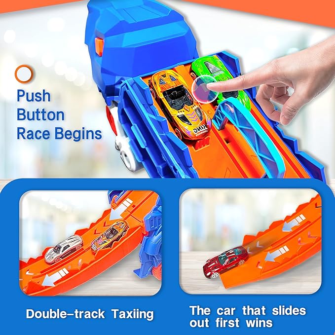 Folding Dinosaur Transport Car Set with 2 Die-Cast Cars for Fun Play