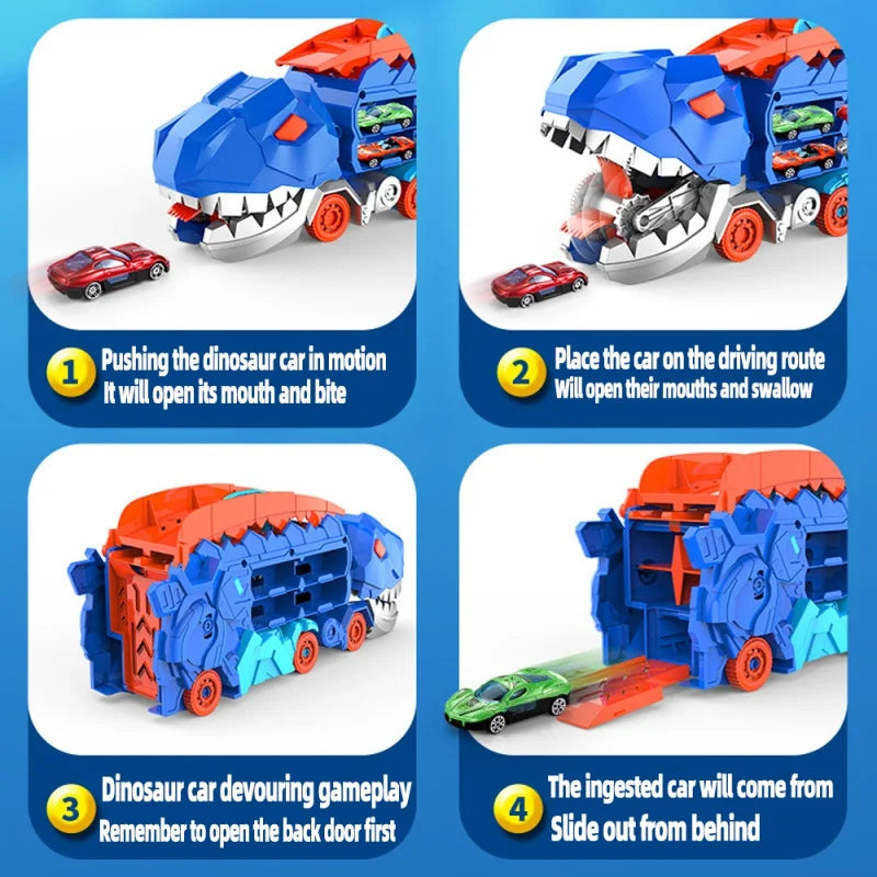 Folding Dinosaur Transport Car Set with 2 Die-Cast Cars for Fun Play