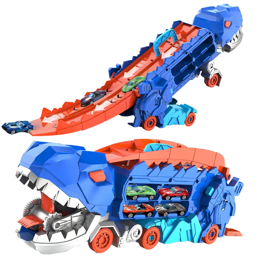 Folding Dinosaur Transport Car Set with 2 Die-Cast Cars for Fun Play