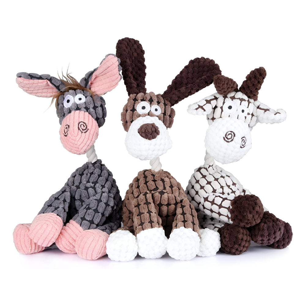 Interactive Plush Animal Rope Dog Chew Toy with Squeaker