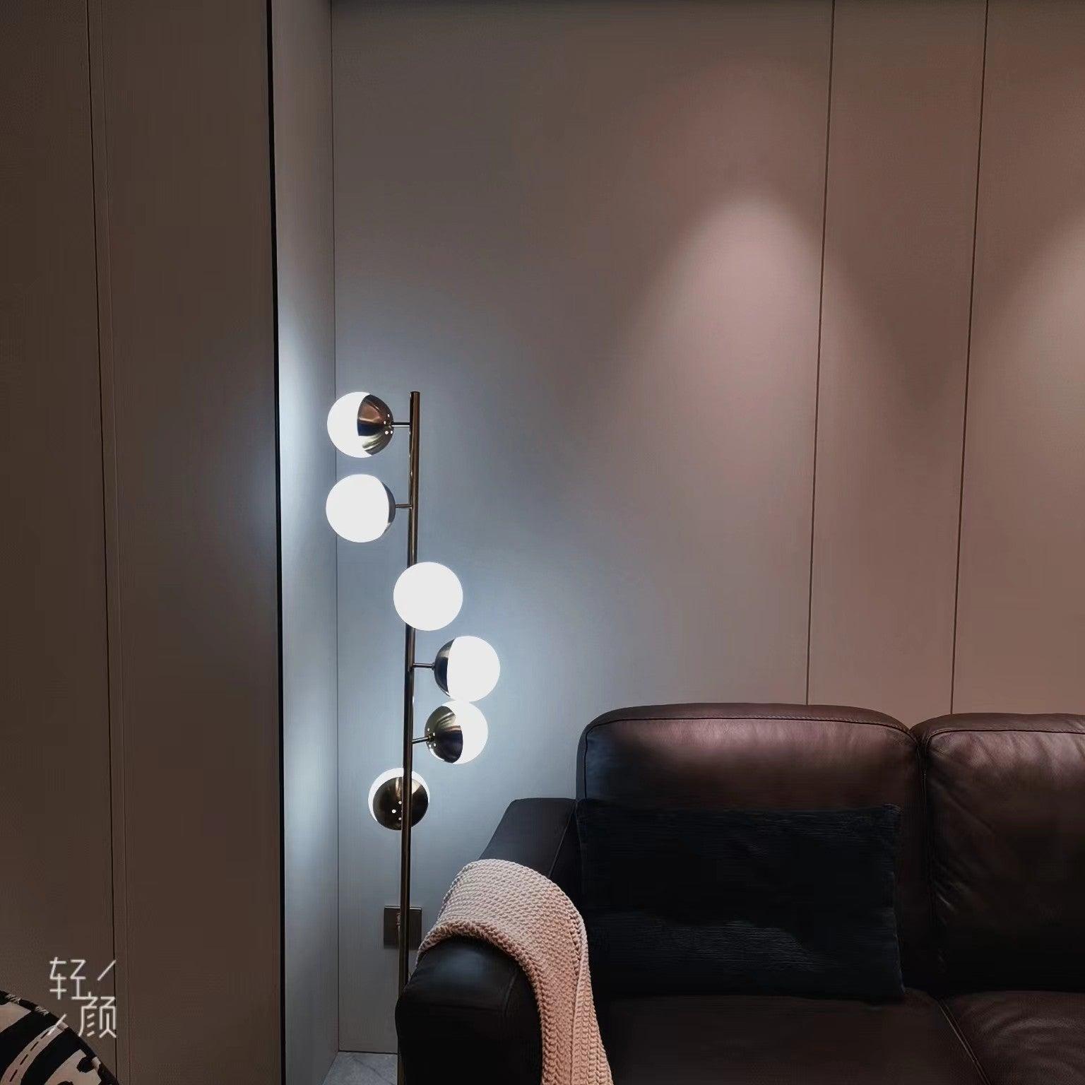 LuxeSphere LED Floor Lamp with Glass Accents on Gold Stand