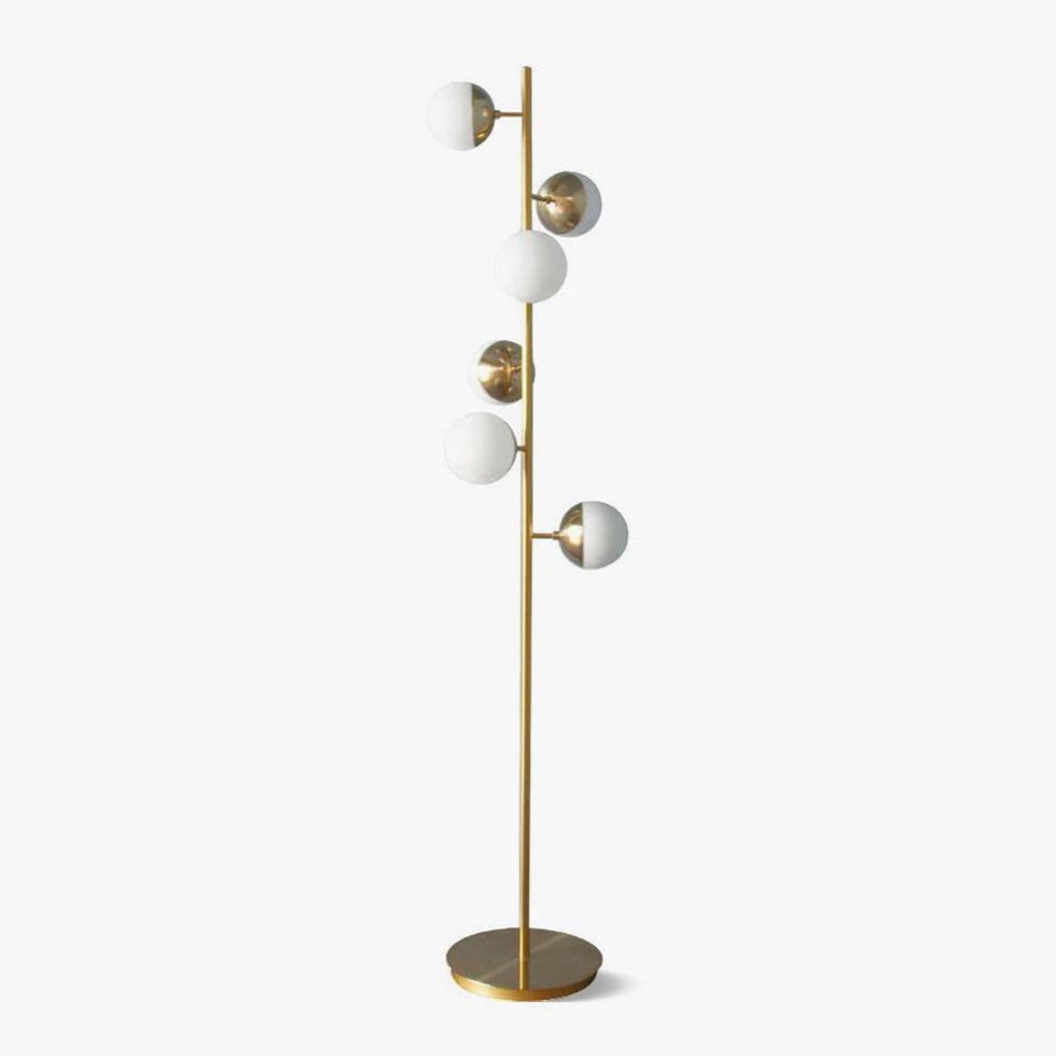 LuxeSphere LED Floor Lamp with Glass Accents on Gold Stand