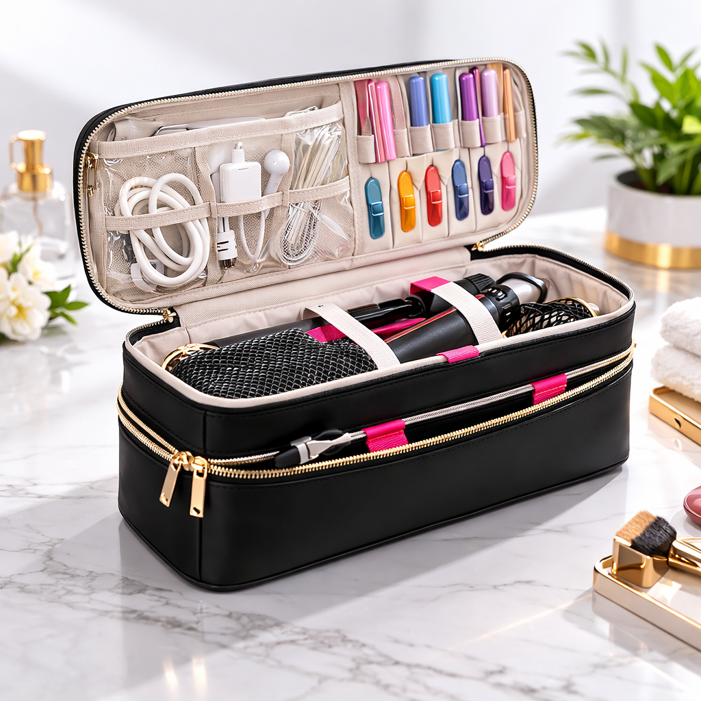 Dual-Compartment Travel Case for Hair Styling Essentials