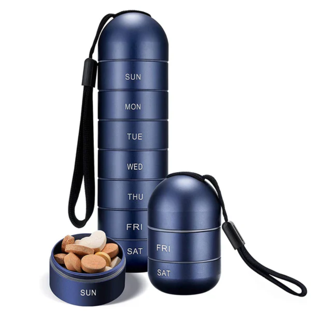 Travel-Friendly Aluminum Pill Organizer for 7 Days - Compact Storage