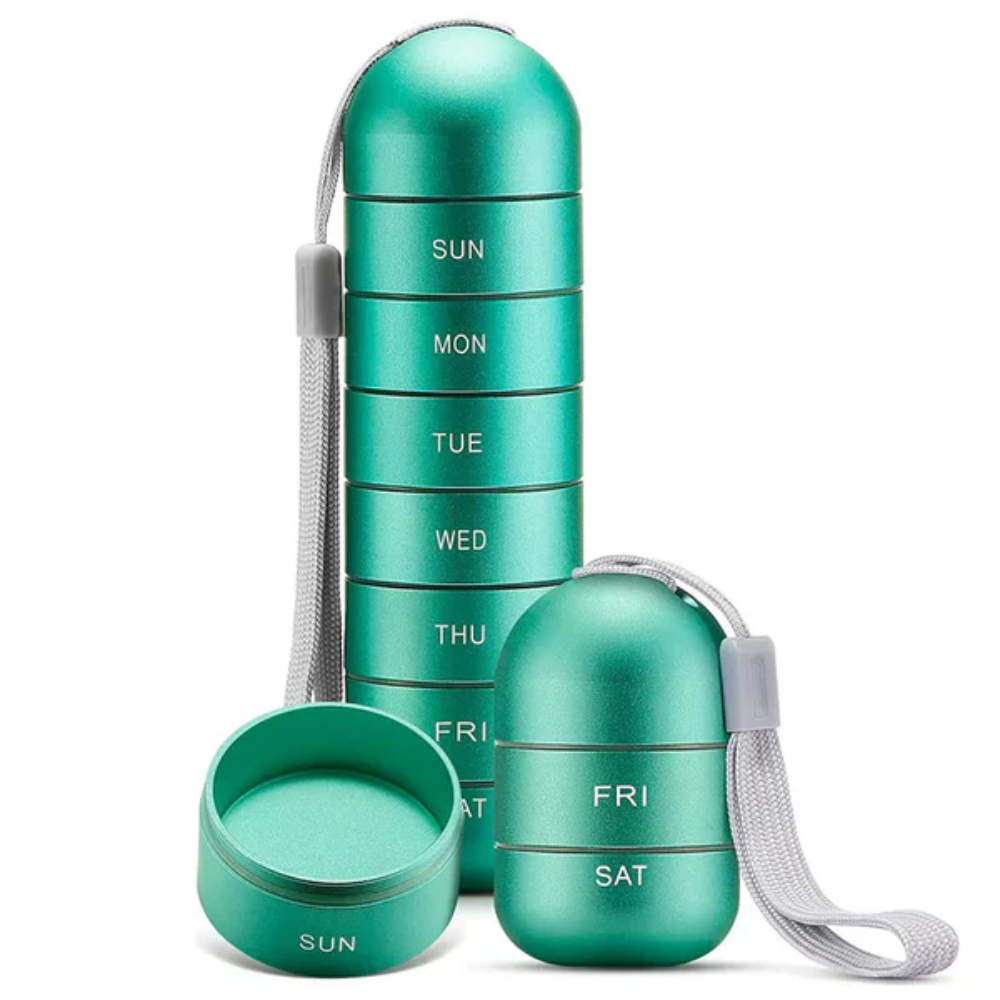 Travel-Friendly Aluminum Pill Organizer for 7 Days - Compact Storage