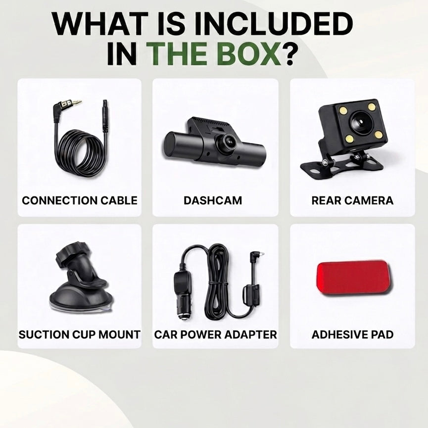 Triple Camera Dashboard Camera | 1080P HD | Front, Rear & Cabin | Smart Parking | Night Vision