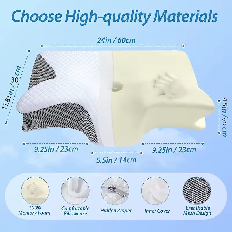 Dual-Sided Neck Support Pillow | Memory Foam for All Sleep Positions | Washable Cover