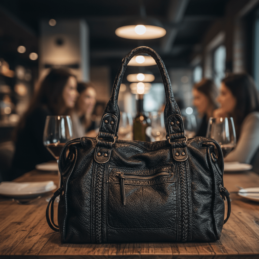 ChicFusion Stylish Black Faux Leather Handbag for Daily Use