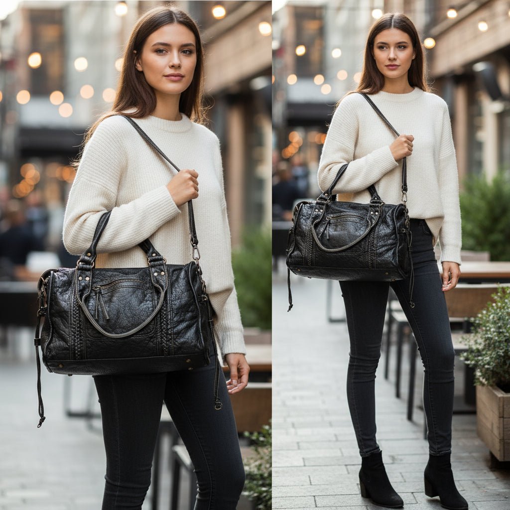 ChicFusion Stylish Black Faux Leather Handbag for Daily Use