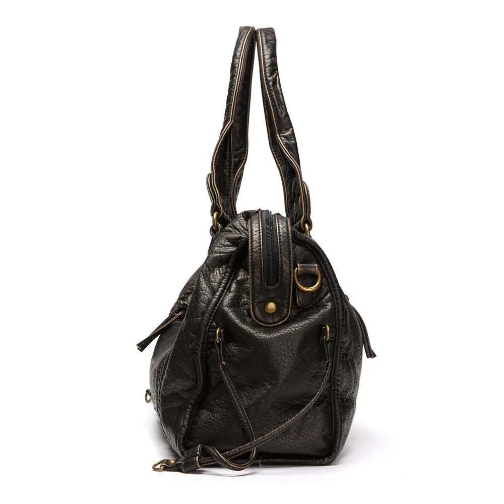 ChicFusion Stylish Black Faux Leather Handbag for Daily Use