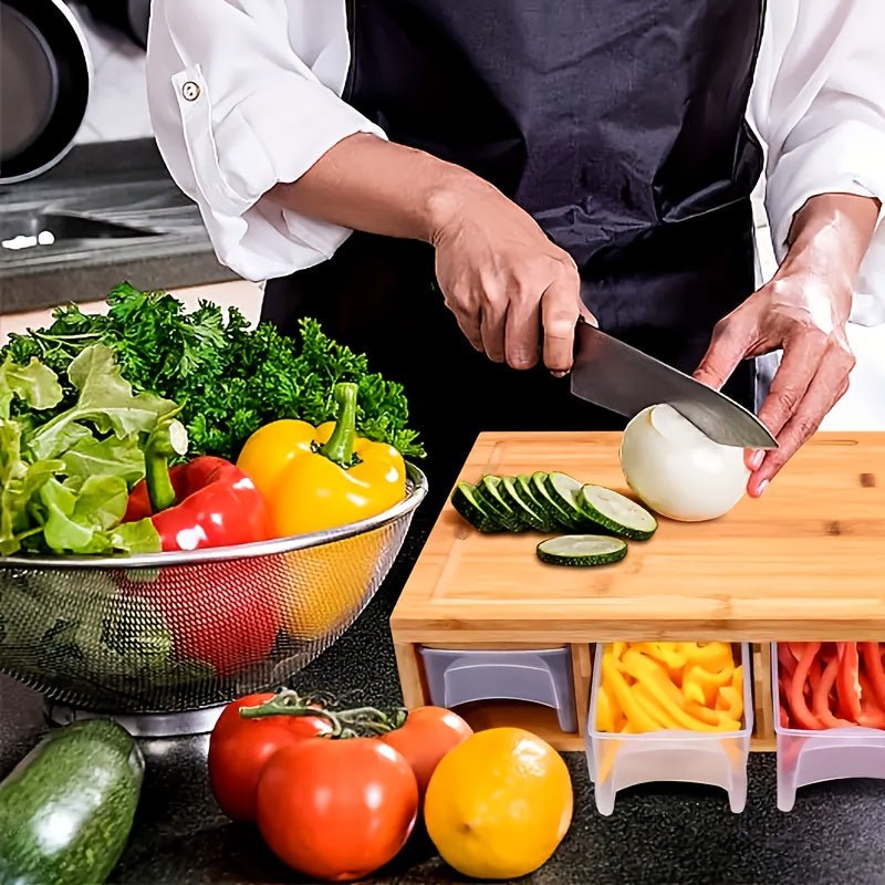 EcoWise Bamboo Cutting Board with Removable Blades and Storage Bowls